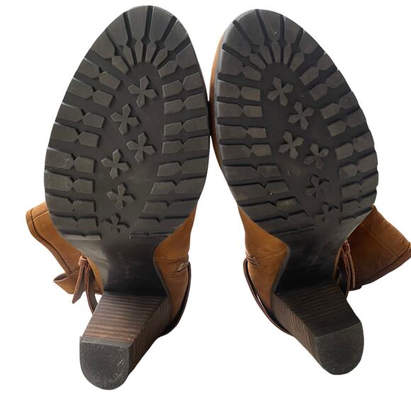 Marc Fisher Famous Brown Leather Slouch Boots 9 Block Heel Western Boho Cowgirl - Picture 4 of 13